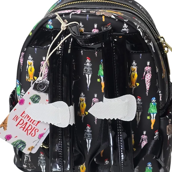 Loungefly Emily In Paris Limited Edition All Over Print Black Mini Backpack nwt - Picture 3 of 5